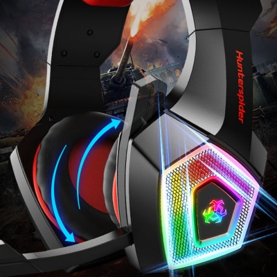 HUNTERSPIDER V1 RGB Bareback Game Headset with Microphone with Volume Control, Blue/Red