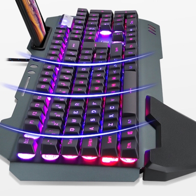 K618 USB Wired Gaming Keyboard Gaming Waterproof 16 Multicolor Backlit, Black/Grey/White
