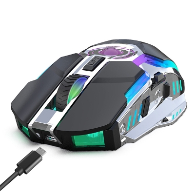 ZER-T30 Wireless 2.4GHz Mouse Portable Colorful Light Rechargeable Gaming Mouse 2400 dpi, White/Grey
