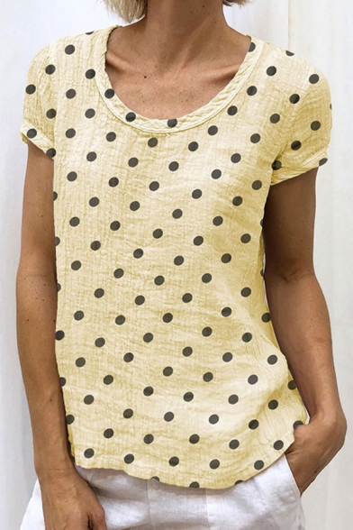 Classic Girls Short Sleeve Round Neck Polka Dot Printed Relaxed Fit T-Shirt