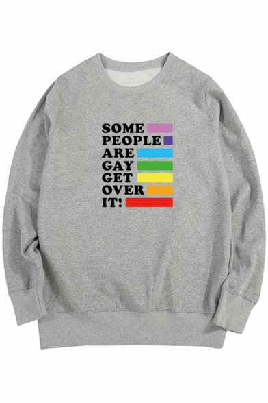 Leisure Boys Long Sleeve Crew Neck Letter SOME PEOPLE ARE GAY GET OVER IT Stripe Printed Oversize Pullover Sweatshirt