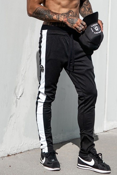 Muscle Mens Drawstring Waist Logo Printed Contrasted Long Length Relaxed Trousers