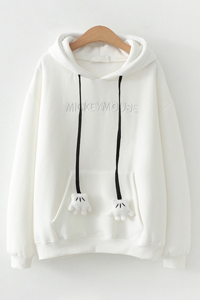 Thickened Fashion Long Sleeve Paw Drawstring Letter MOUSE Embroidery Pouch Pocket Sherpa Liner Relaxed Ears Hoodie