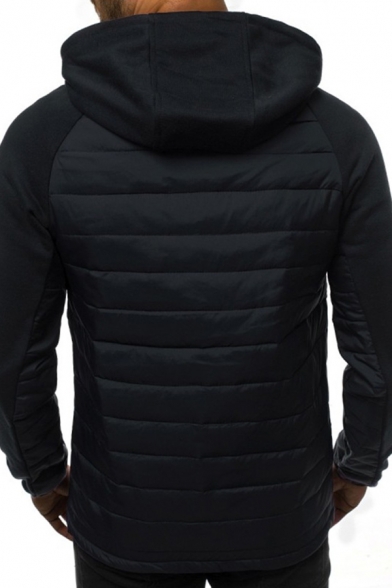 Winter Thick Casual Long Sleeve Zipper Front Drawstring Color Block Slim Fitted Jacket for Men