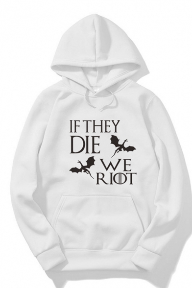 Novelty Mens Long Sleeve Drawstring Letter IF THEY DIE WE RIOT Bat Graphic Pouch Pocket Loose Hoodie