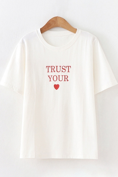 Simple Girls Short Sleeve Round Neck Letter TRUST YOUR Heart Graphic Relaxed Tee Top