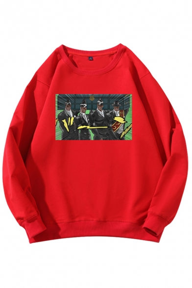 Trendy Designer Boys Long Sleeve Crew Neck Spoof Patterned Loose Fit Pullover Sweatshirt