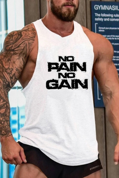Cool Active Boys Sleeveless Round Neck NO PAIN NO GAIN Letter Print Loose Tank