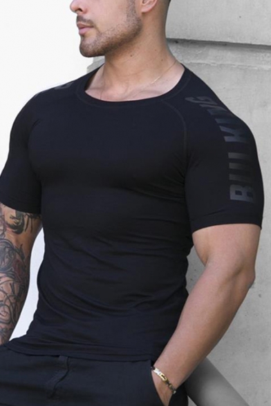 Cool Gym Mens Short Sleeve Round Neck Patterned Quick-Dry Stretchy Slim Fit T Shirt