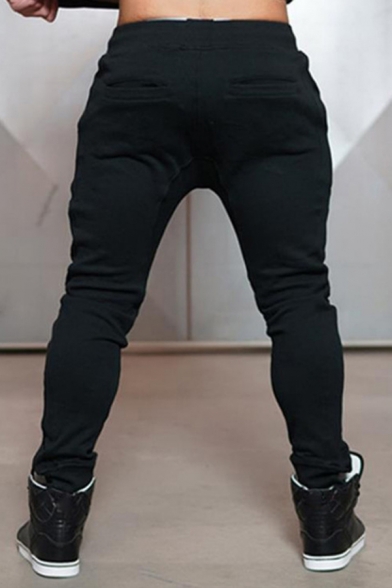 Hip Hop Boys Drawstring Waist Cuffed Slim Fit Plain Ankle Length Sweatpants