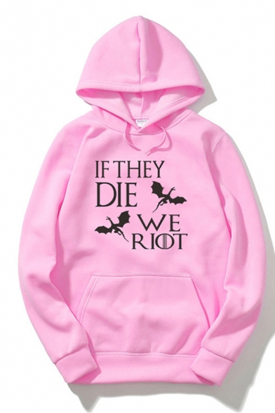Novelty Mens Long Sleeve Drawstring Letter IF THEY DIE WE RIOT Bat Graphic Pouch Pocket Loose Hoodie