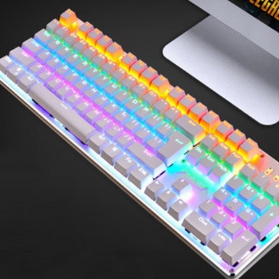 SUSB Wired Gaming Keyboard Punk Style Multicolor Backlit Keyboard with 104 pcs Keys 1600 dpi, Black/White