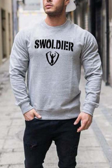 Leisure Street Long Sleeve Crew Neck Letter SWOI DIER Graphic Slim Fit Pullover Sweatshrit for Mens