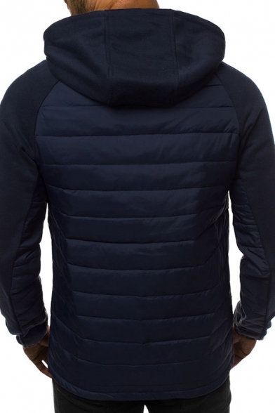 Winter Thick Casual Long Sleeve Zipper Front Drawstring Color Block Slim Fitted Jacket for Men