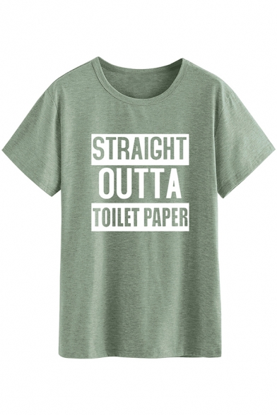 Stylish Cool Girls Short Sleeve Round Neck Letter STRAIGHT OUTTA TOILET PAPER Print Relaxed Tee Top