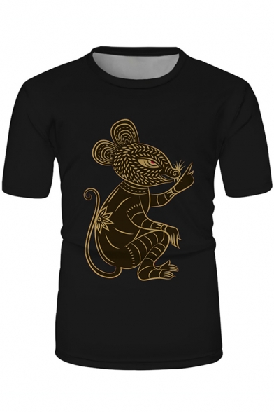 Chic Simple Short Sleeve Crew Neck Cartoon Mouse Printed Slim Fitted T Shirt