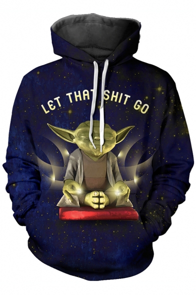 3D Cartoon Letter LET THAT SHIT GO Star Wars Costume Blue Drawstring Hoodie