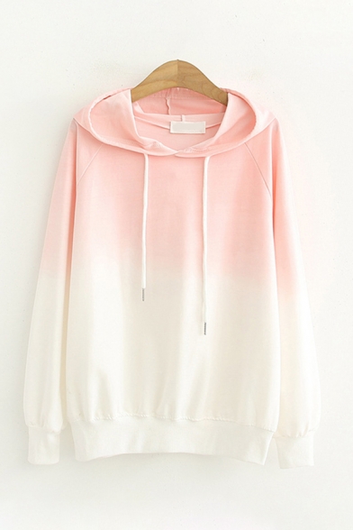 Pretty Girls Long Sleeve Drawstring Ombre Color Block Loose Fit Hoodie
