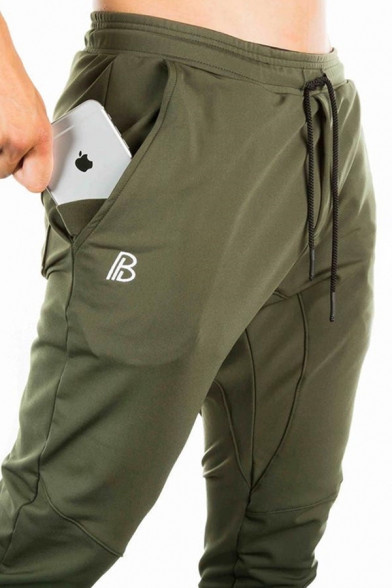 Basic Training Guys Drawstring Waist Letter B Print Cuffed Long Slim Fit Sweatpants