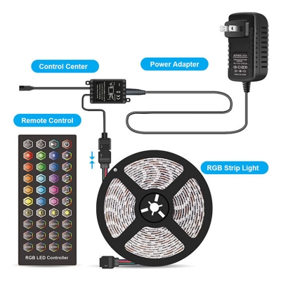 LED 5050 Waterproof Color Changing Coft Light Strip RGB Timing Set Light Belt with 40 Key Voice Controller 5m 10m