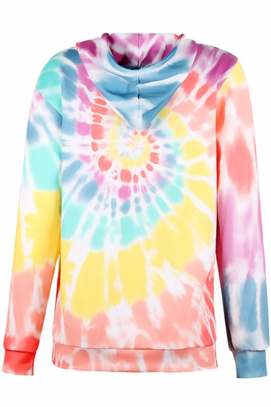 Pretty Womens Long Sleeve Drawstring Colorful Spiral Printed Pouch Pocket Relaxed Hoodie