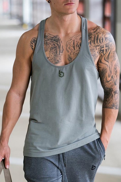 Simple Casual Sleeveless Round Neck Patterned Relaxed Tank for Mens