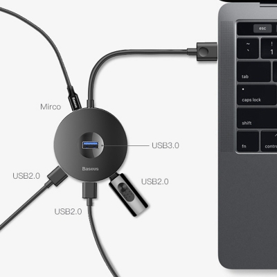 Notebook 4 USB Interfaces HUB intelligent Extender, Black/White