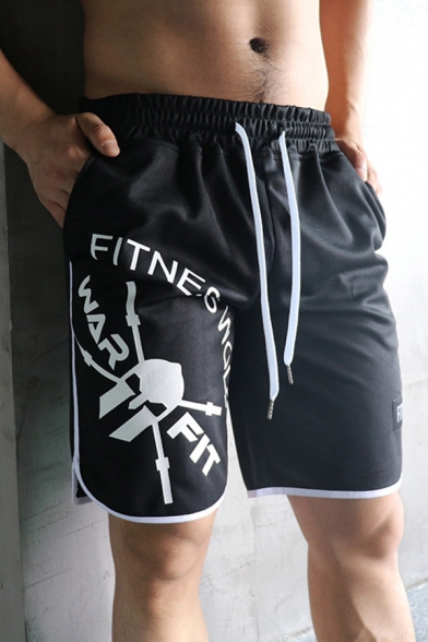 Popular Fitness Mens Drawstring Waist Skull Graphic Contrast Piped Relaxed Fit Shorts