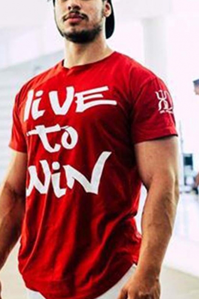 Active Boys Short Sleeve Crew Neck Letter LIVE TO WIN Print Slim Fit T Shirt