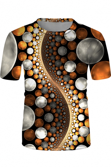 Fashionable Guys Short Sleeve Crew Neck Pebbles 3D Patterned Relaxed T Shirt in Brown