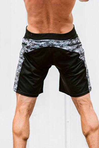 Boys Training Black Drawstring Waist Camo Stripe Star Print Panel Loose Fit Shorts