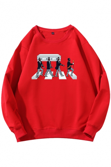 Trendy Designer Boys Long Sleeve Crew Neck Spoof Patterned Loose Fit Pullover Sweatshirt