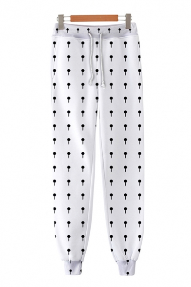 Chic Unique Guys Drawstring Waist Polka Dot Symbol Printed Cuffed Ankle Carrot Fit Sweatpants