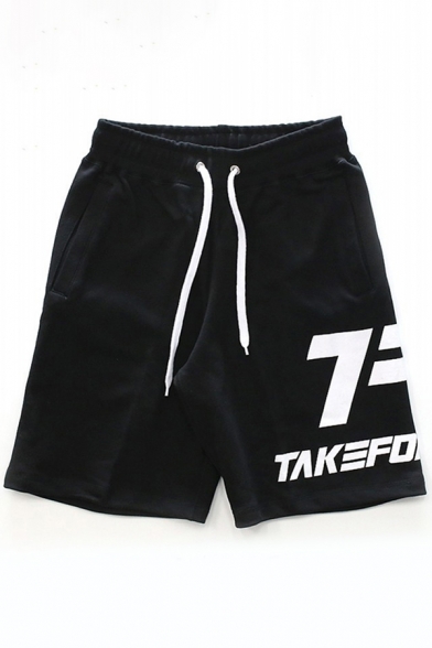 Cool Gym Boys Drawstring Waist Letter TAKE FORM Print Relaxed Fit Jogger Shorts in Black