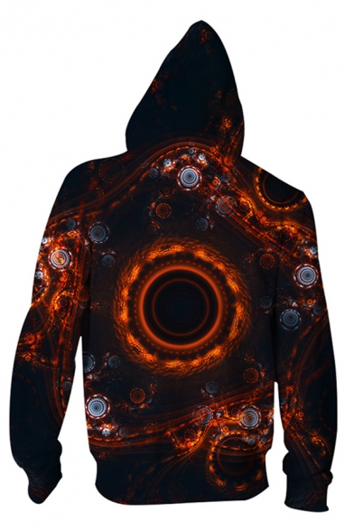Fashionable Mens Long Sleeve Drawstring Abstract Geo 3D Printed Relaxed Fit Hoodie in Black