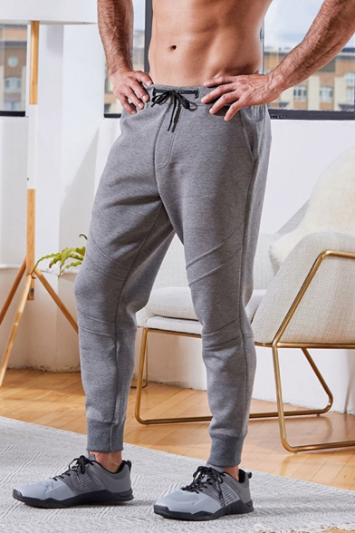 Gym Active Mens Drawstring Waist Solid Color Patchwork Ankle Cuffed Carrot Fit Sweatpants