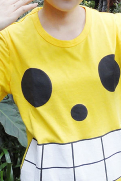 Lovely Boys Short Sleeve Crew Neck Polka Dot Checker Patterned Relaxed Fit T Shirt in Yellow