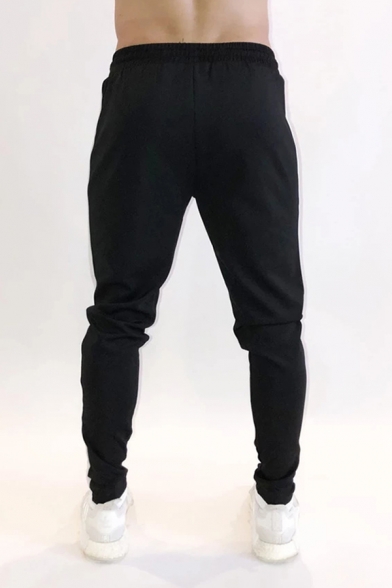 Simple Gym Boys Drawstring Waist Contrasted Side Ankle Length Fitted Sweatpants