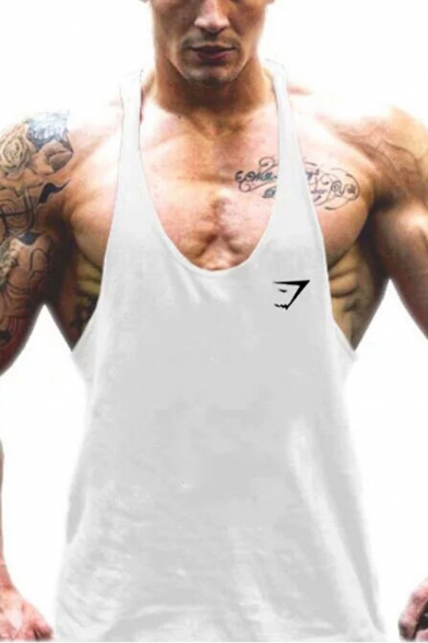 Simple Sleeveless Round Neck Logo Printed Relaxed Fit Tank Top for Mens