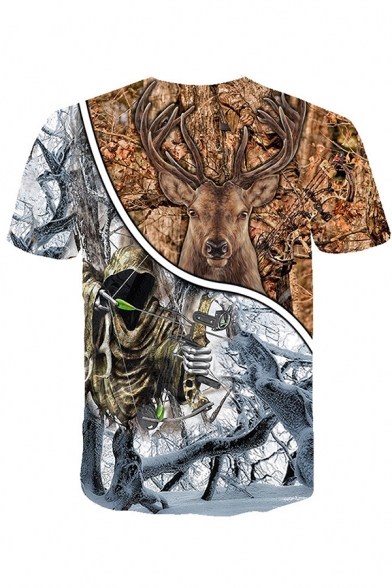 Creative Mens Short Sleeve Crew Neck Deer Hunting Pattern Loose Fit T Shirt