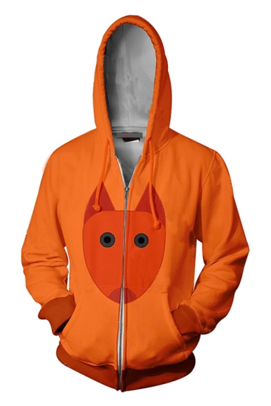 Fancy Popular Boys Long Sleeve Drawstring Cartoon Anime 3D Printed Loose Fit Hoodie in Orange