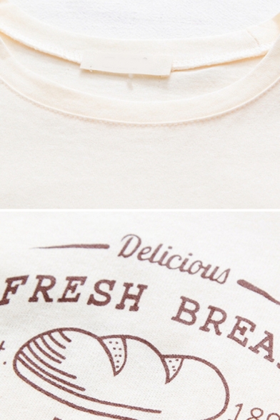Trendy Womens Short Sleeve Round Neck Letter FRESH BREAD Bread Graphic Loose Fit T-Shirt