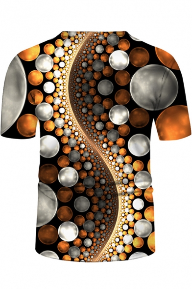 Fashionable Guys Short Sleeve Crew Neck Pebbles 3D Patterned Relaxed T Shirt in Brown