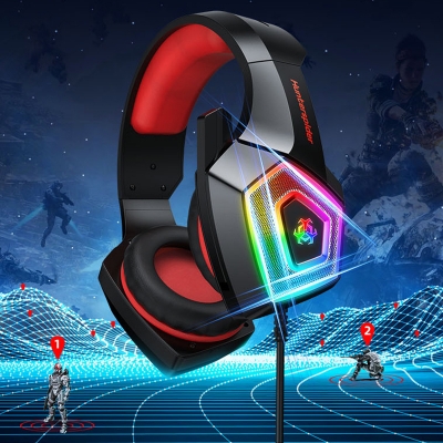 HUNTERSPIDER V1 RGB Bareback Game Headset with Microphone with Volume Control, Blue/Red