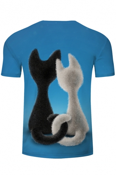 Lovely Boys Short Sleeve Round Neck Romantic Cats Pattern Loose Fit T-Shirt