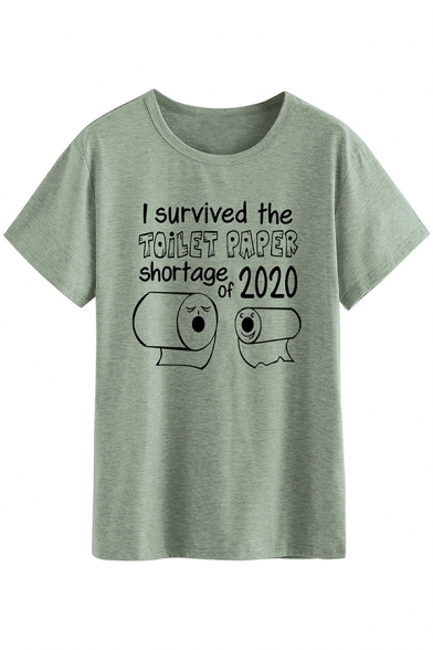 Popular Womens Short Sleeve Round Neck Letter I SURVIVED THE TOILET PAPER Graphic Loose Fit T-Shirt