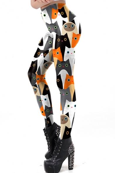 Lovely Athletic Womens Mid Waist All Over Panda Print Ankle Length Stretchy Slim Fit Leggings
