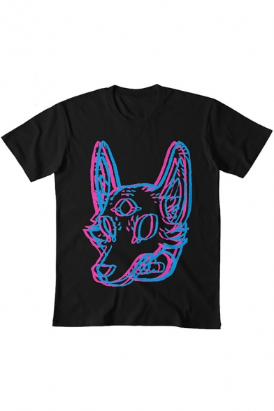 Popular Simple Mens Short Sleeve Crew Neck Wolf 3D Printed Relaxed Fit Tee Top