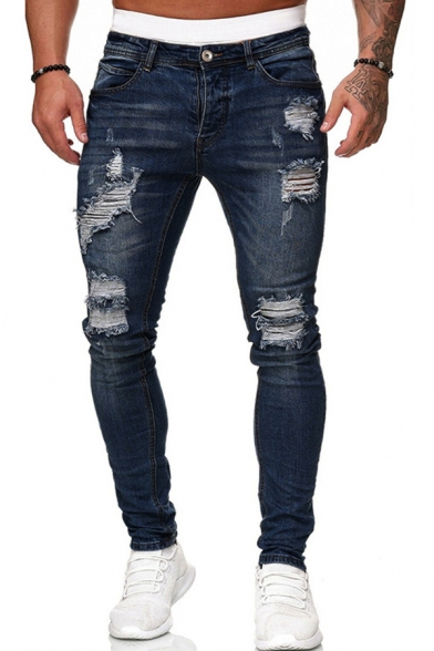 Cool Mens Mid Rise Ripped Bleach Long Length Skinny Jeans ...