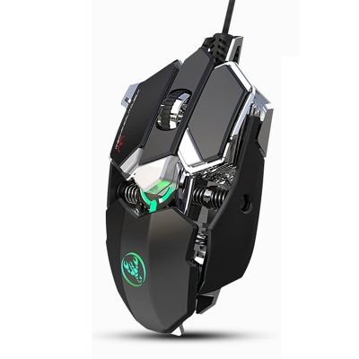 J600 USB Wired Mouse Portable Luminous 9 Key Programmable Gaming Mouse 6400 dpi, Black/Silver/Gloss Black